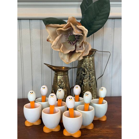 Joie Egghead Egg Cups With Spoons Set Of Eight 2000s Kitchen Tableware - Picture 1 of 3